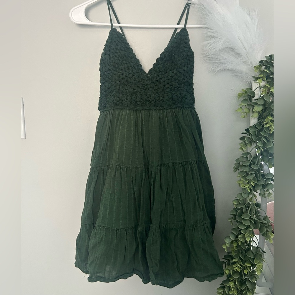 Aerie green crochet tier dress